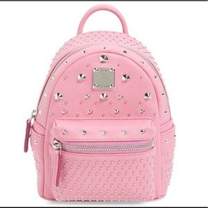 MCM München pink leather studded mini backpack